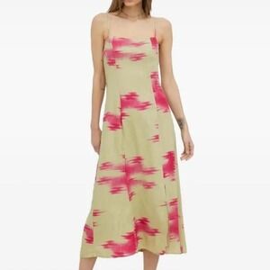 SAMSOE SAMSOE Button Print midi dress medium green pink NWT Wedding Guest Dress